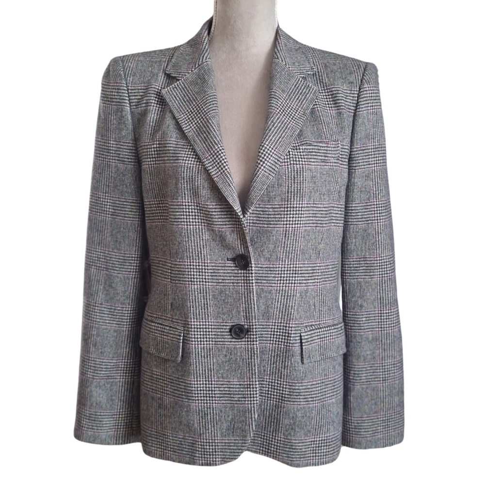 Paul Stuart Academia Preppy Business Casual Plaid Gray Work Wool Blazer Jacket
